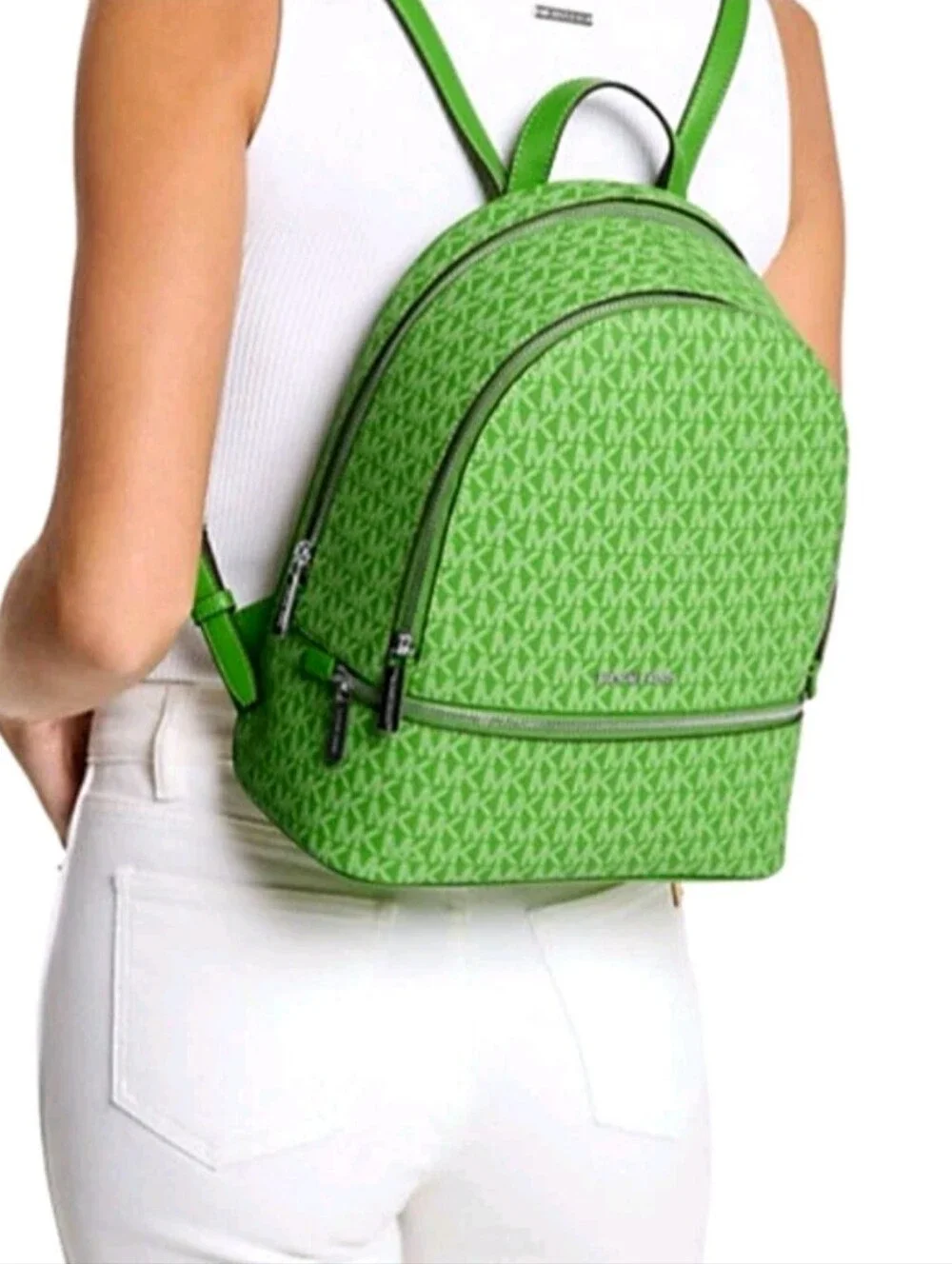 Michael Kors Rhea Medium Logo Green Backpack